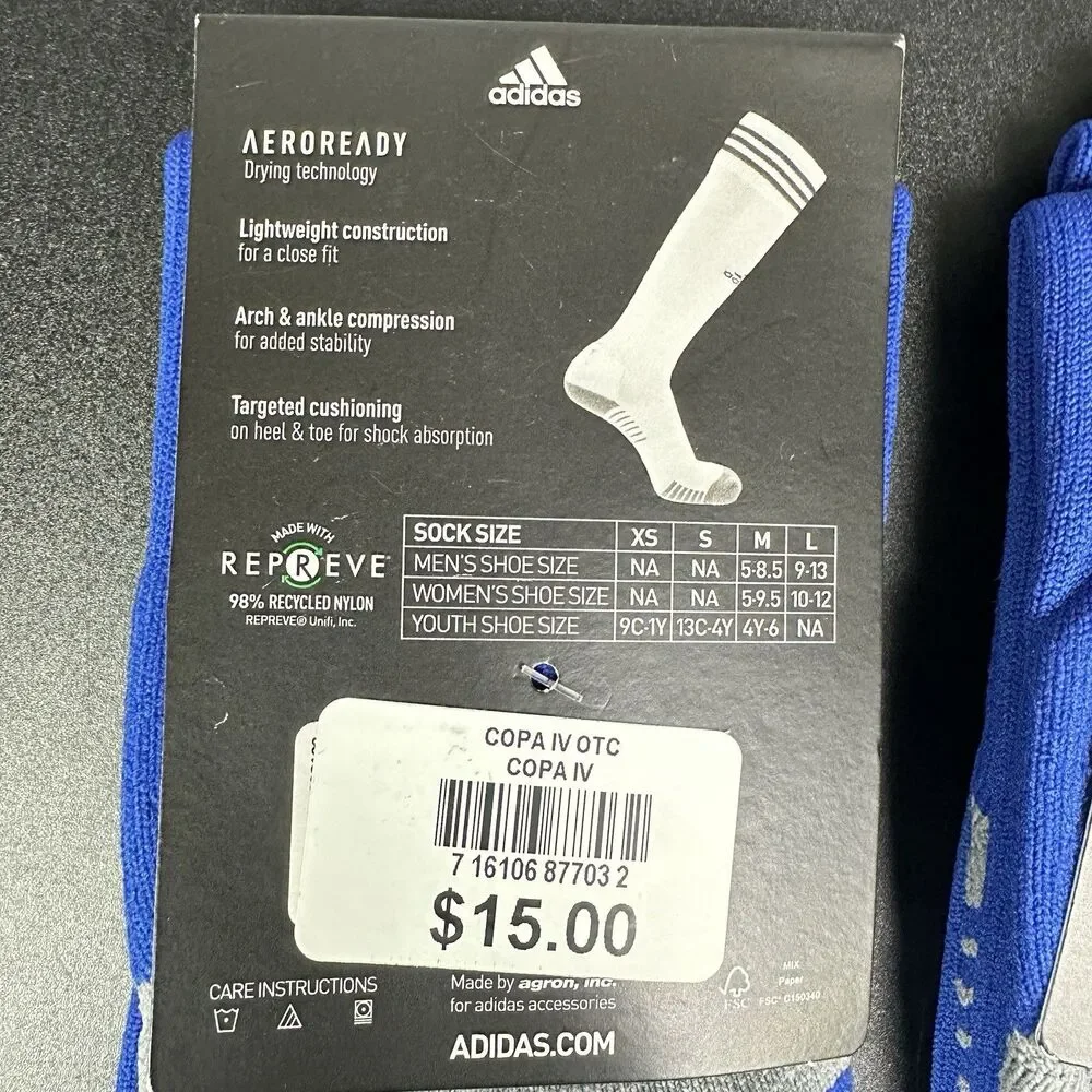 Adidas Soccer Copa Zone Socks Blue Large Over Calf Arch Ankle Compression 2 NEW